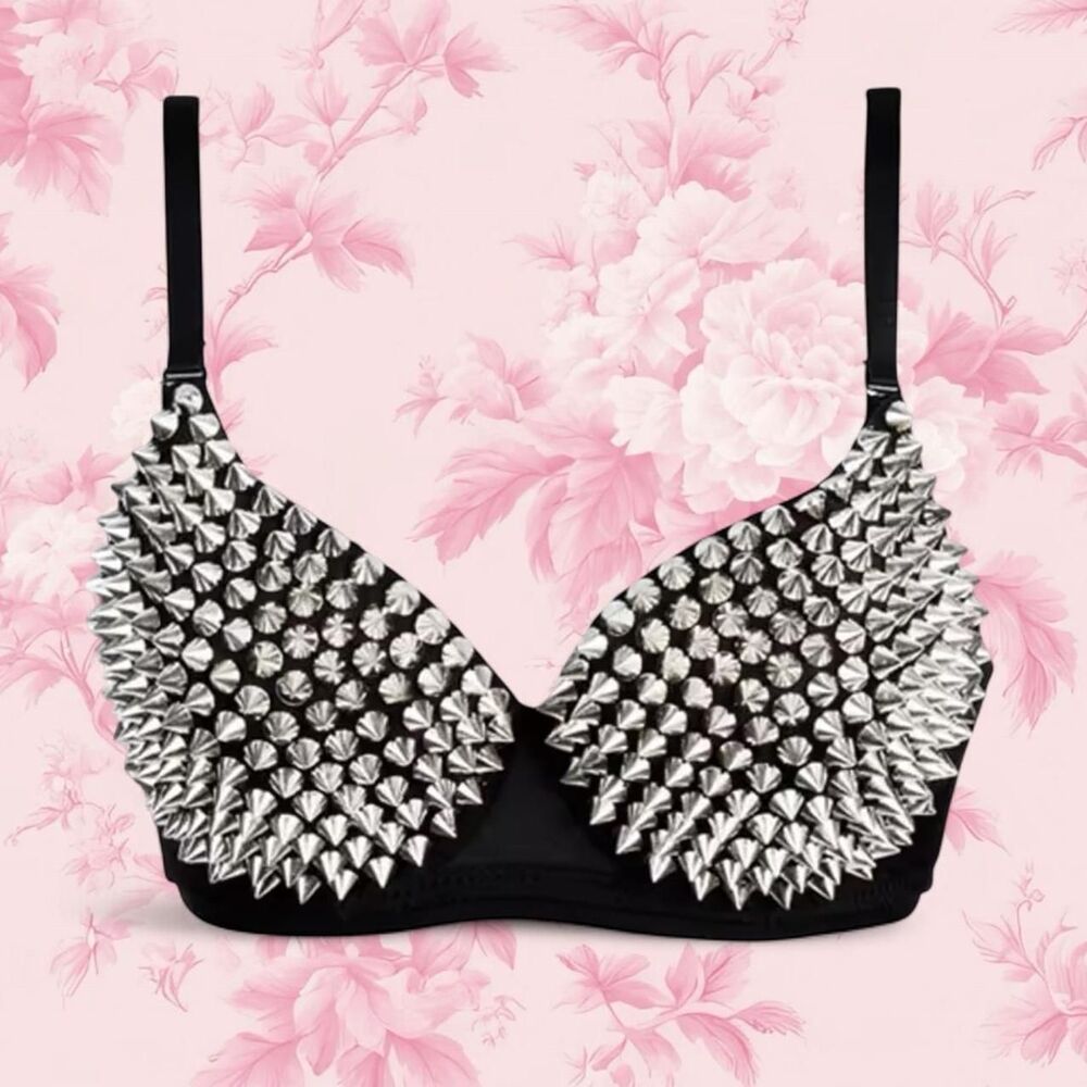 Women's Black bra with dark silver spikes